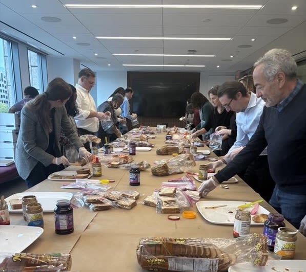 Volunteers making sandwiches
