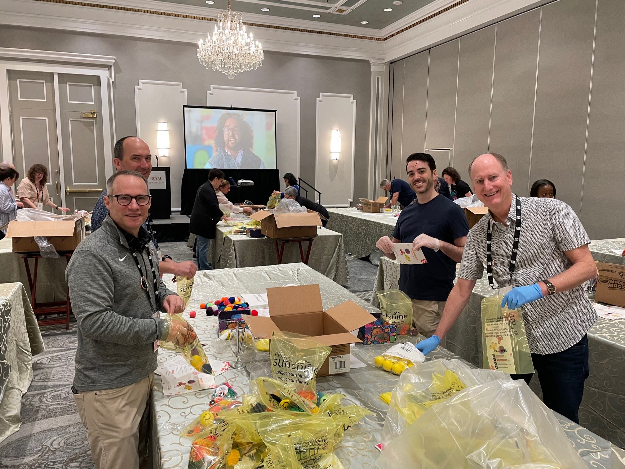 Volunteers assembling kits